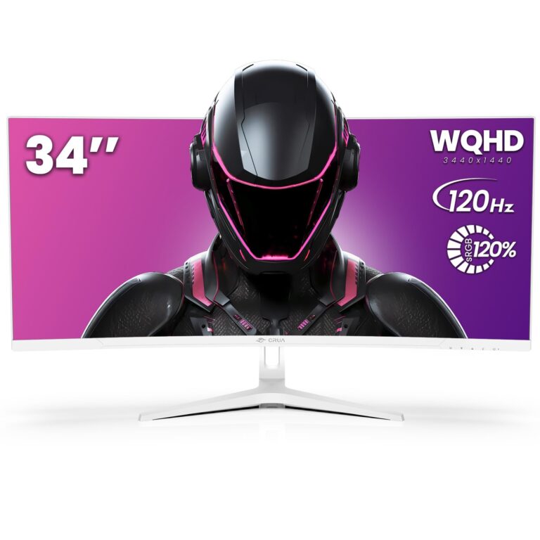 CRUA 34" Curved Gaming Monitor, WQHD 3440x1440, 120Hz Computer Monitors, 1500R VA Screen, 120% sRGB, AMD FreeSync, Blue Light Filter, HDMI 2.0 & DP 1.4, Wall Mountable Installs- White - Image 7