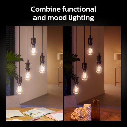 Philips Hue Smart 40W ST19 Filament LED Bulb - White Ambiance Warm-to-Cool White Light - 4 Pack - 550LM - E26 - Indoor - Control with Hue App - Works with Alexa, Google Assistant and Apple Homekit - Image 3