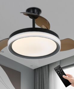 Zenouidle 42" Retractable Ceiling Fan Modern Ceiling Fans with Lights and Remote,3 Color 6 Speed Round Dimmable Fandelier for Bedroom Living Room Dining Room