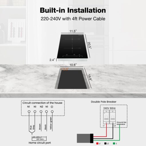 ThermoMate 12 Inch Induction Cooktop, 3500W 2 Boost Burner Built in Induction Stove Top, Electric Cooktop with 9 Heating Level, Timer & Child Safety Lock, Touch Control, 240V - Image 3