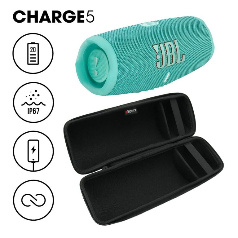 JBL Charge 5 Waterproof Portable Speaker with Built in Powerbank and gSport Carbon Fiber Case (Teal) - Image 8