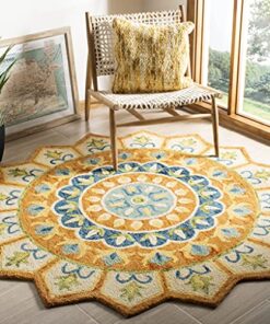 SAFAVIEH Novelty Collection 8' Round Rust/Ivory NOV605P Handmade Floral Premium Wool Entryway Foyer Living Room Bedroom Kitchen Area Rug
