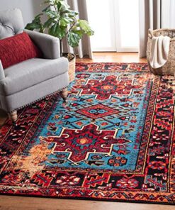 SAFAVIEH Vintage Hamadan Collection 10' Square Red/Light Blue VTH211Q Oriental Traditional Persian Non-Shedding Living Room Bedroom Area Rug