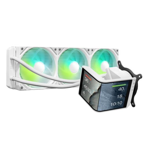 TRYX Panorama SE 360 ARGB White 360mm AIO Rotatable 6.5'' AMOLED Curved Screen 3D Anamorphic Effect Customizable AIO Cooler 360mm White Asetek Adela 280w TDP Intel LGA 1851/1700/1200/115X AMD AM5/AM4