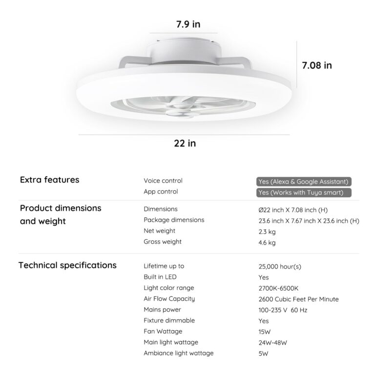 Orison Ceiling Fan with Light- 22.4 in Smart Low Profile Ceiling Fans with Alexa/Google Assistant/App Control 6 Speed Color Changing Ceiling Fan LED-RGB Back Ambient Light - Image 3