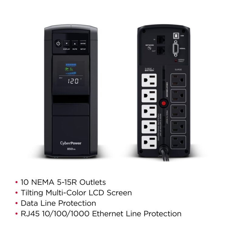 CyberPower CP850PFCLCD PFC Sinewave UPS System, 850VA/510W, 10 Outlets, AVR, Mini-Tower - Image 5