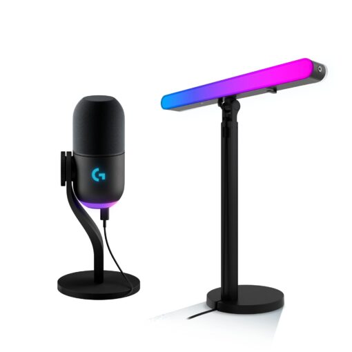 Logitech G Litra Beam LX Premium Dual-Sided RGB LED Streaming Key Light + Yeti GX Dynamic RGB Gaming Microphone with LIGHTSYNC, USB