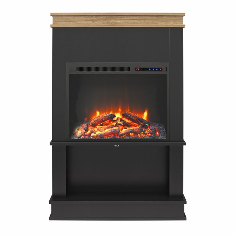 Ameriwood Home Mateo 30 Inch Electric Fireplace with Mantel and Shelf, Replaceable Fireplace Insert Heater, Freestanding, Remote Control, Timer, Realistic Log and Flame Effect, Black - Image 8