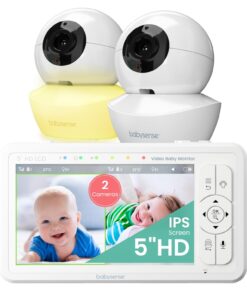 Babysense 5" HD Split-Screen Baby Monitor, Video Baby Monitor with 2 Cameras and Audio, Night Light, 1000ft Range, Two-Way Audio, 4X Zoom, Night Vision, 4000mAh Battery
