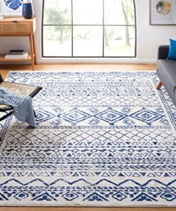 SAFAVIEH Tulum Collection Area Rug - 9' x 12', Ivory & Navy, Moroccan Boho Distressed Design, Non-Shedding & Easy Care, Ideal for High Traffic Areas in Living Room, Bedroom (TUL268C)