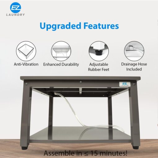 EZ Laundry Laundry Pedestal for Washer and Dryer | 29-Inch Stand with Adjustable Feet | Elevates 16" | includes Drain Pan & Hose | Anti-Vibration Steel | Fits All 29" Wide Washer/Dryer Brands (Grey) - Image 9