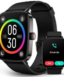 AI Voice-Controlled Smart Watches with 1.85" Screen - IP68 Waterproof, 24/7 Heart Rate Monitoring, Stress/Sleep/SpO2 Tracker, 100+ Sports Modes, Weather, Compatible with Android & iOS, Black