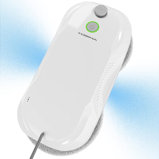 Tosima W5 Window Cleaning Robot, Dual Direction Auto-Spray Smart Window Cleaner with Triple Safety System, Smart Navigation, Remote Control, for All Smooth Surfaces, with 8 Rags, White