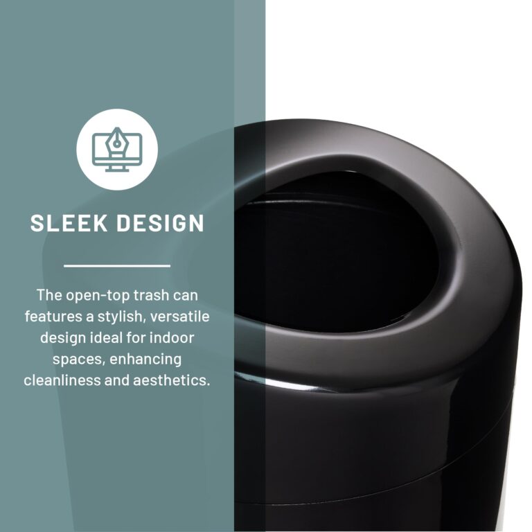 Safco Open Top Trash Can, 14 Gallon Stainless Steel, Modern Garbage Can for Indoor Use, Black - Image 5