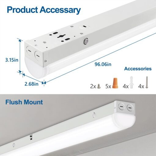 DAKASON 8FT LED Linear Light Fixture, 8 Foot LED Shop Lights 80/70/60W 35/40/5000K CCT Selectable, 8 Feet Commercial Bay Lighting Fluorescent Tube Replacement for Garage Warehouse 4 Pack - Image 3