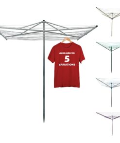Strata 184 FT Umbrella Clothesline Outdoor - Clothes Line Outdoors Heavy Duty Parallel Silver Aluminum Frame with Ground Spike & Socket - Clotheslines for Outside Laundry Drying, Washing Line
