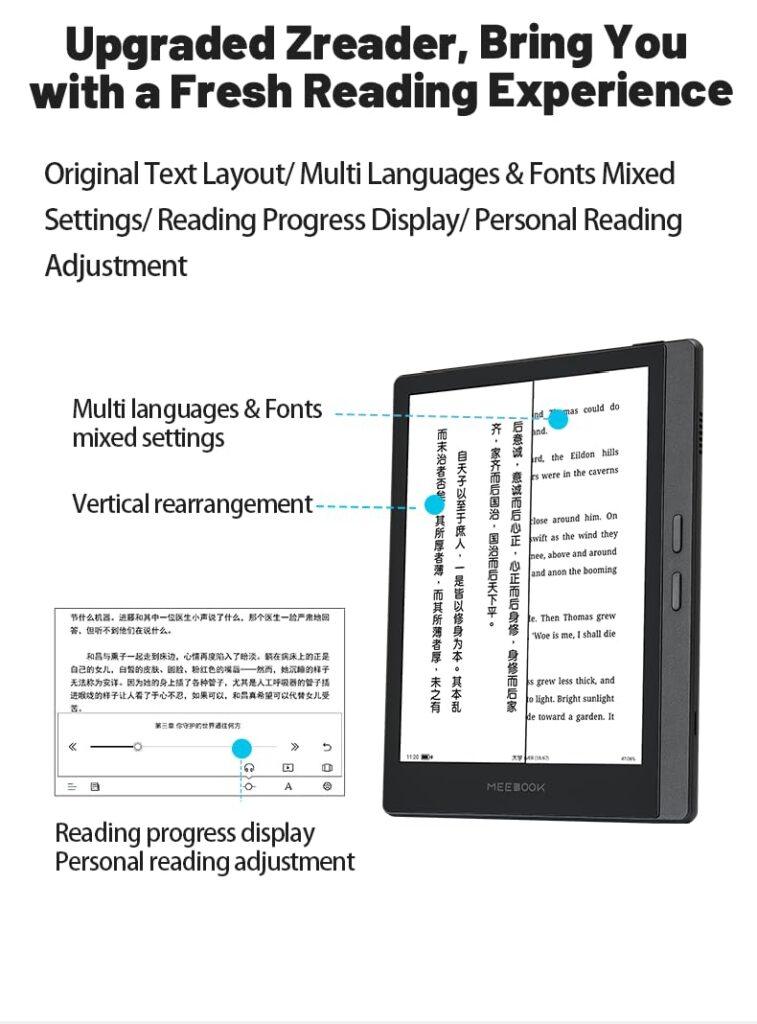 MEEBOOK M7 e-Book Reader | 6.8" 300PPI HD E-Ink Screen eReader | Cold/Warm Light | Android 11 | Support Google Play Store | Speaker/OTG/Type C | Micro SD Card Slot | 3GB+32GB | Gray| - Image 2