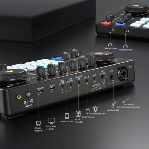 MAONO-MaonoCaster-Podcast Equipment Bundle for 2-includes All-in-one Audio Interface with Premium Mic Preamp, XLR Condenser Microphone, and 3.5MM Mic for Podcast Recording, Streaming, DJ (AME2 Duo) - Image 5
