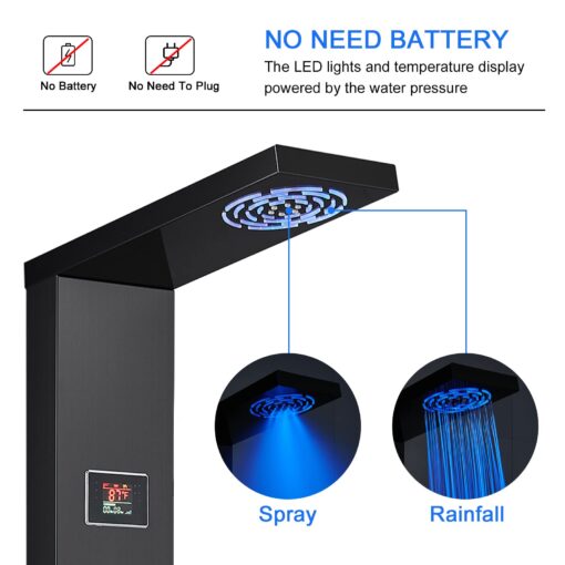 TSIBOMU LED Shower Panel Tower System, 304 Stainless Steel Bathroom Shower Tower with 3 Body Massage Jets, Shower Column Wall Mounted - Image 6