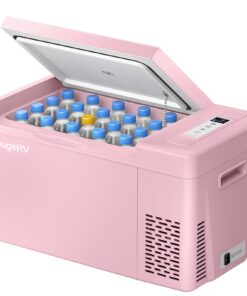 BougeRV Pink 23Quart Portable Refrigerator, 12 Volt Fridge 22L, Portable Freezer Compressor Cooler 12/24V DC 110~240 Volt AC for Truck Van RV Camper -7℉~50℉