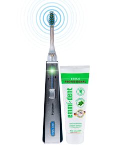 Emmi-dent Electric Toothbrush Set - Carbon Edition. 100% Ultrasound Technology removes Harmful Plaque Without Abrasive Brushing. Ideal for Sensitive Teeth & Gums. Includes Nano-Bubble Toothpaste.