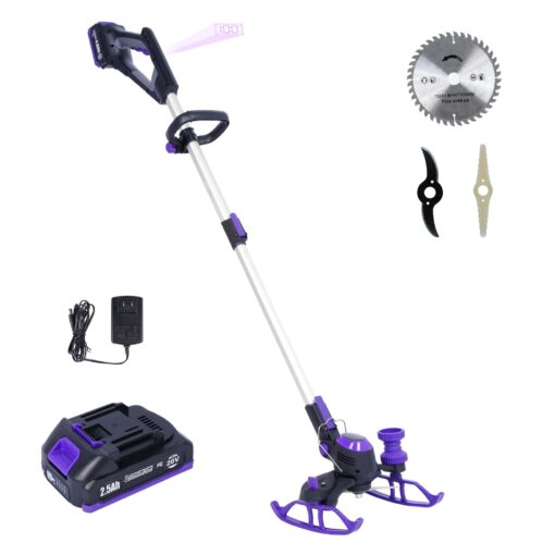 YardEz Electric Weed Wacker, YardEz Battery Operated Weed Eater with Tank Wheel, Edger/Trimmer/Cutter 3 in 1, Nylon/Steel/Saw Blade (One 2.5Ah Battery)