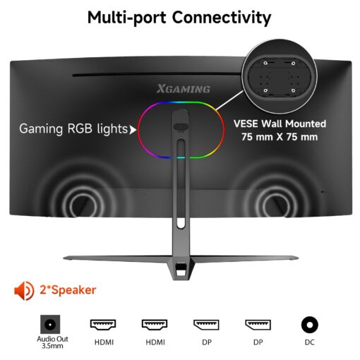 34-Inch Ultra WQHD Curved Gaming Monitor 3440 x 1440p, 180Hz, 100% sRGB, 1ms, FreeSync, 1500R Ultrawide 21:9, HDMI DisplayPort Display Build-in Speakers, VESA, Tilt Adjustable - Image 3