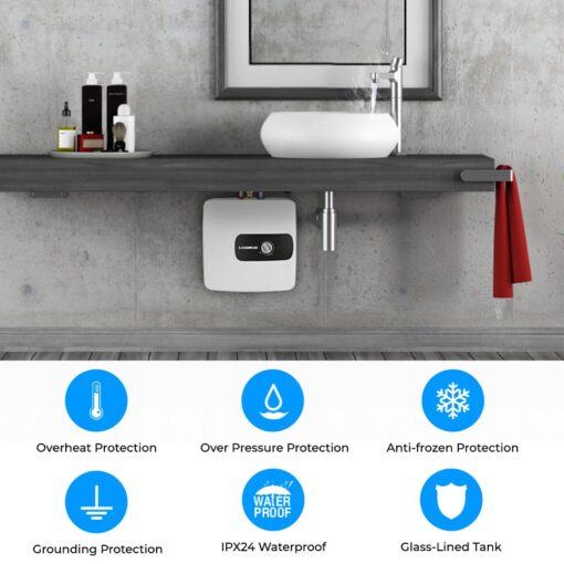 CAMPLUX Electric Tank Water Heater 6.5 Gallons, Point of Use Instant Mini Hot Water Heater 120V 1440W, Wall or Floor Mounted, Plug-in to Easier Using with Adjustable Thermostat, Save Time, UL Listed - Image 7