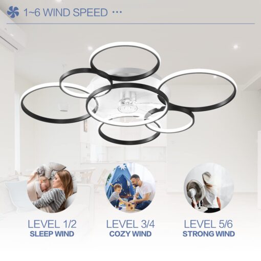 SNOWUNDER 41" Modern Ceiling Fan with Light, Flush Mount Celing Fan with Led Light and Remote Control for Living Room，Tri-Color Light 6-Speed Wind - Image 4