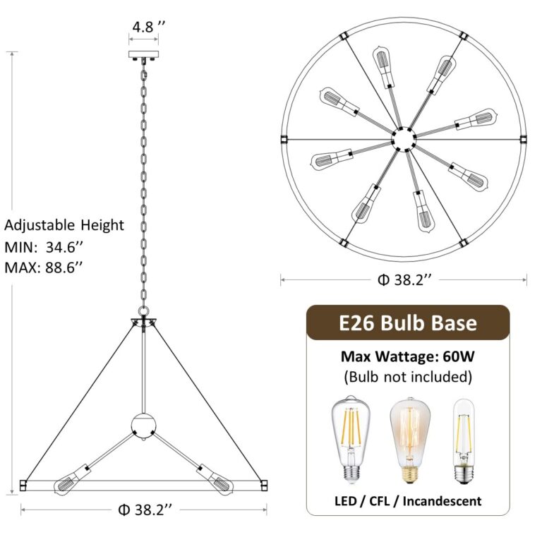 Klgxnrd 38.2'' Large Farmhouse Wagon Wheel Chandelier for Living Room, 8-Light Rustic Round Metal Light Fixtures for Dining Room Entryway Kitchen Island, Vintage Rust and Black Finishes - Image 5