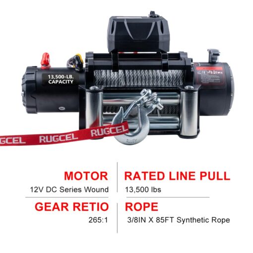 RUGCEL WINCH 13500lb Waterproof Electric Truck Winch 12V Steel Rope Jeep Winch with Roller Fairlead, Wired Handle and 2 Infrared Remote,for UTV ATV & Jeep Truck and Wrangler in Car Lift - Image 5