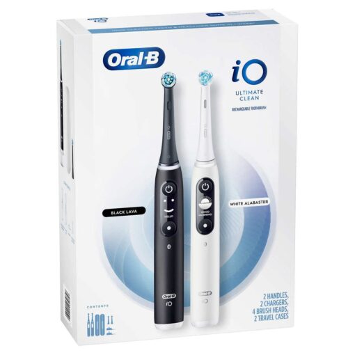 Oral-B iO Ultimate Clean Rechargeable Battery Powered Toothbrush 2-Set Incl. 2 Handles, 2 Chargers, 4 Brush Heads, 2 Travel Cases & Bluetooth (Black + White) - Image 6