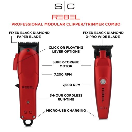 Stylecraft Rebel Professional Modular Cordless Hair Clipper and Trimmer with Super-Torque Motor Combo Set - Image 8