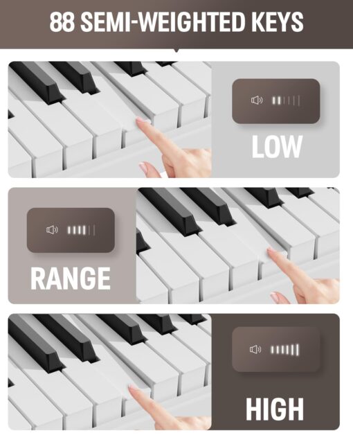 Finger Dance Folding Piano Keyboard 88 Keys, Portable Electric Keyboard with Bluetooth MIDI, Full Size Digital Piano, Wood Grain, Semi-Weighted, Touch Sensitive, with Storage Bag for Beginner - Image 3