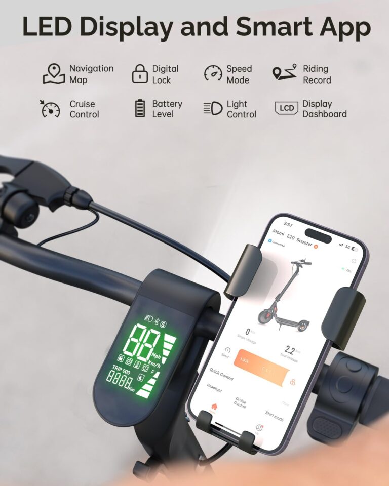 Atomi Electric Scooter E20, 500W Motor Electric Scooter with 19 Miles Long Range, 15.6 Mph Speed, Portable Folding Commuting Scooter for Adults with Double Braking System and Smart App - Image 6