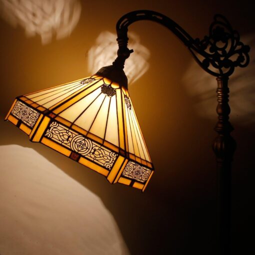 WERFACTORY Tiffany Floor Lamp Mission Hexagon Stained Glass Arched Lamp 12X18X64 Inches Gooseneck Adjustable Corner Standing Reading Light Decor Bedroom Living Room S011 Series - Image 7