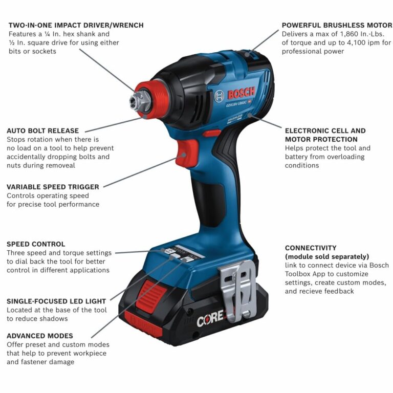 BOSCH GDX18V-1860CB15 18V Connected-Ready Two-In-One 1/4 In. and 1/2 In. Bit/Socket Impact Driver/Wrench Kit with (1) CORE18V 4 Ah Advanced Power Battery - Image 9