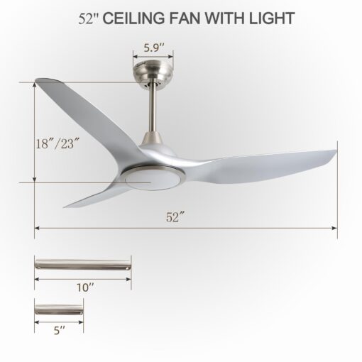 Fanliving 52 Inch Quiet DC Motor Ceiling Fan with Light Remote Control, Indoor 3 Blade Silver Modern Ceiling Fan for Bedroom Living Room Porch - Image 6