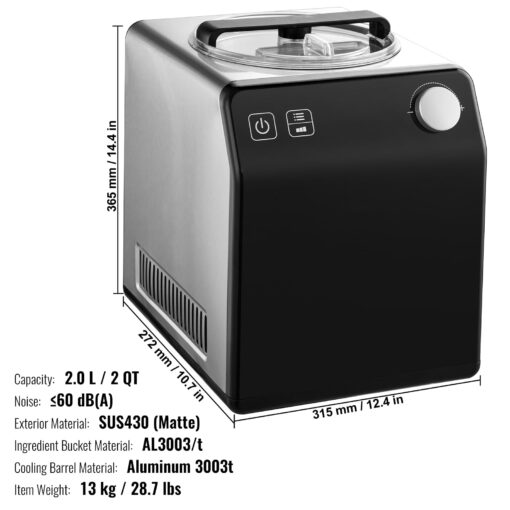 VEVOR Upright Automatic Ice Cream Maker with Built-in Compressor, 2 Quart No Pre-freezing Fruit Yogurt Machine, Stainless Steel Electric Sorbet Maker, 4 Modes Gelato Maker with Digital Display & Timer - Image 4