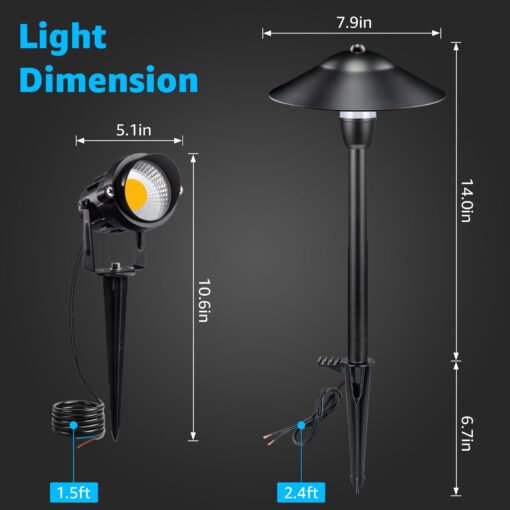 SUNVIE LED Landscape Lights Low Voltage Pathway Lights 12V Landscape Lighting Kit Aluminum Low Voltage Landscape Pathway Lights with Stake Waterproof for Walkway Yard Garden, 12 Pack with Connectors - Image 2