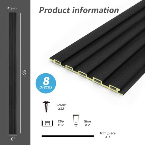 Art3d Slat Wall Panels, WPC Soundproof 3D Wall Paneling for Interior Wall Decor, TV Background, 8-Pack 96 x 6 in. Black - Image 7