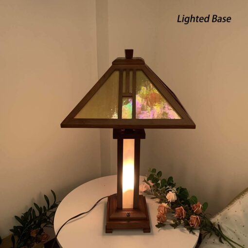 Bieye L10796 Mission Tiffany Style Stained Glass Table Lamp with Wooden Base, 26 inches Tall - Image 4