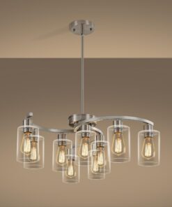 CNRATYE 9-Light Brushed Nickel Glass Chandelier, Adjustable Height Hanging Industrial Dining Room Chandelier Over Table, Modern Farmhouse Chandelier for Kitchen Island Living Room Entryway Bedroom