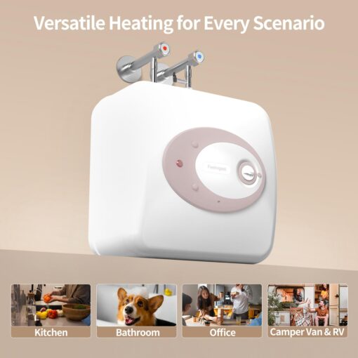 Feelrogast Electric Tank Water Heater-8 Gallon Under Sink Instant Hot Water for RV, Camper, Kitchen, Food Truck, 120V 1500W, Dusty Rose, Wall or Floor Mounted - Image 3
