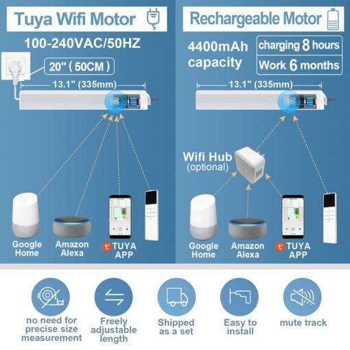 TIPIACE Rechargeable Motorized Curtain tracks to Remote Control Ceiling Mount Electric Retractable Curtain Rail Compatible with Alexa Google Home via Hub (L 94-177 inch OR 240cm - 450cm) - Image 6