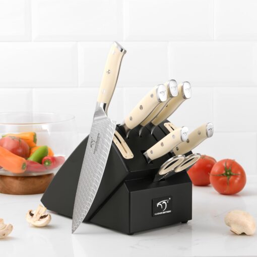 NANFANG BROTHERS Knife Sets 10 Pieces for Kitchen with Block, Damascus Kitchen Knife Set with Block, ABS Ergonomic Handle for Chef Knife Set and Kitchen Shear - Image 4