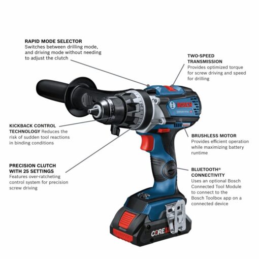 BOSCH GSR18V-975CB25 18V Brushless Connected-Ready 1/2 In. Drill/Driver Kit with (2) CORE18V 4 Ah Advanced Power Batteries - Image 9