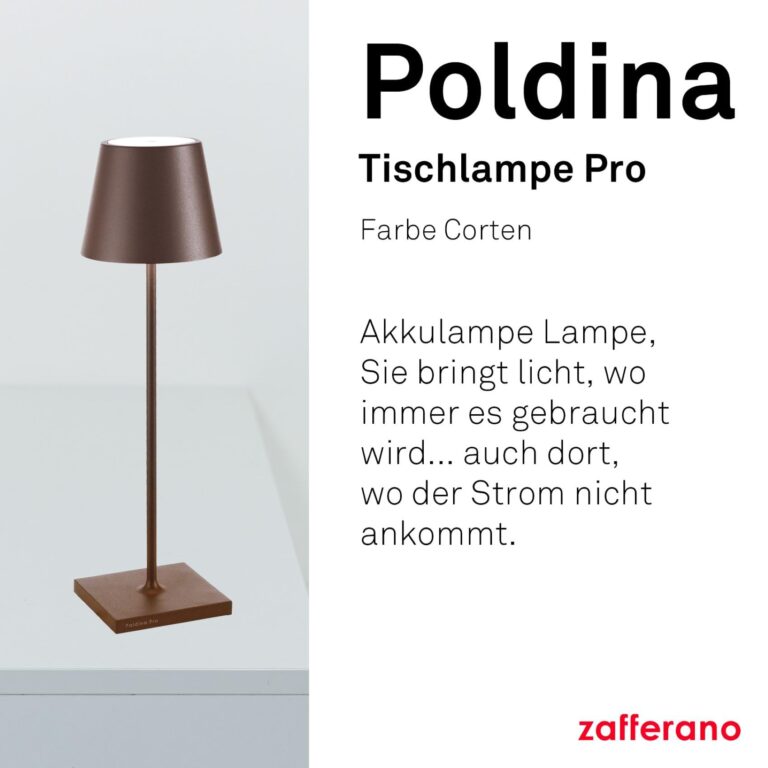 Zafferano, Poldina Pro Rechargeable and Wireless Table Lamp with Touch Control, Can Also Be Used as Outdoor Light, Dimmer 2200-3000K, Height 38cm, Corten Colour - Image 7