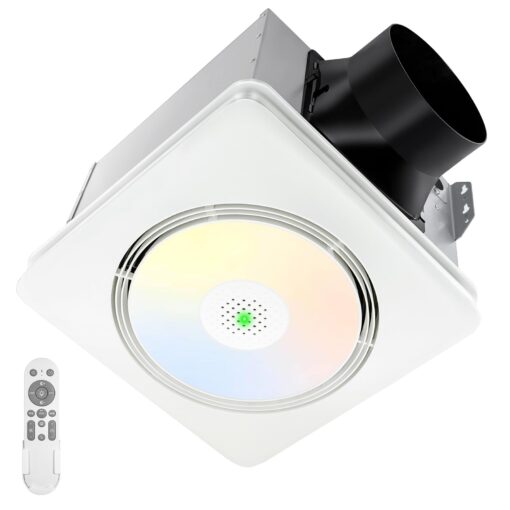 GROWNEER Bathroom Exhaust Fan with Light and Heater, 40W Bathroom Fan with Humidity Sensor, 110/160 CFM 1.0 Sone Exhaust Fan with Light, 1500lm LED Light 2700K/4000K/5000K & Nightlight, Remote