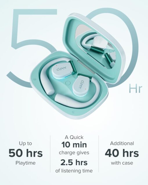 Cleer ARC 3 Open Ear Headphones - Dolby Audio, Snapdragon Sound True Wireless Earbuds, 50Hr Battery, Bluetooth 5.4, IPX 7, Multi-Point, Smart Controls, Wireless Charging Smart Case, Comfort Fit, Blue - Image 6